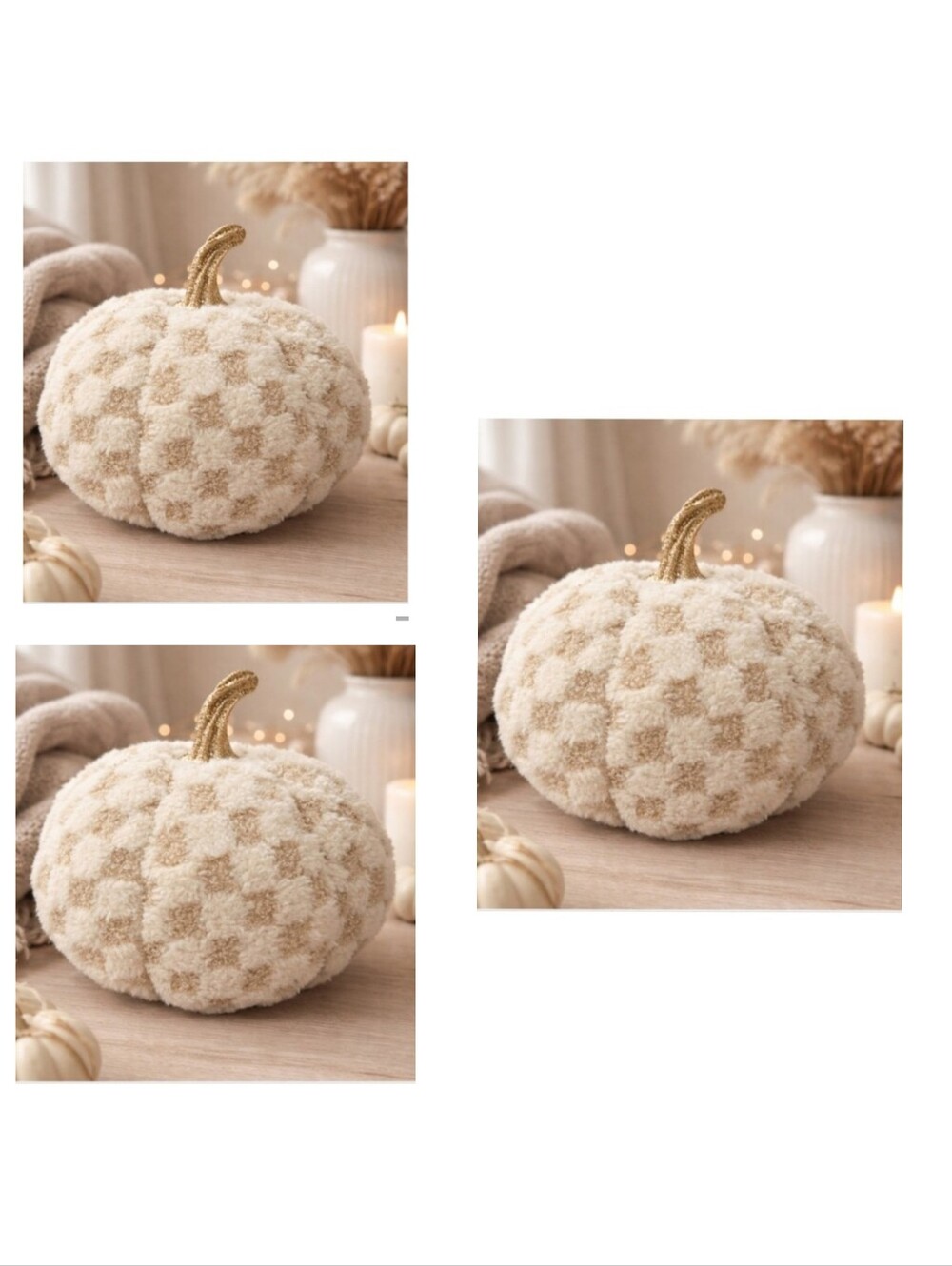 (3) NWT Rachel Zoe Weighted, Plush Checkerboard Pumpkins